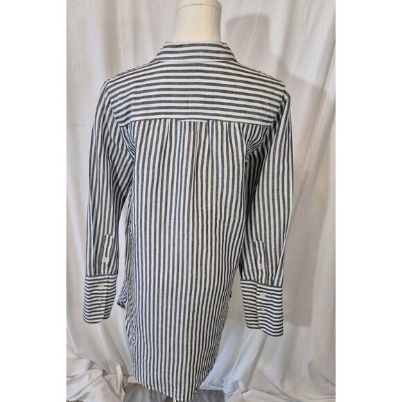 J. Crew Gray White Classic Fit Striped Beach Linen Cotton Tunic Shirt XS - Picture 4 of 5